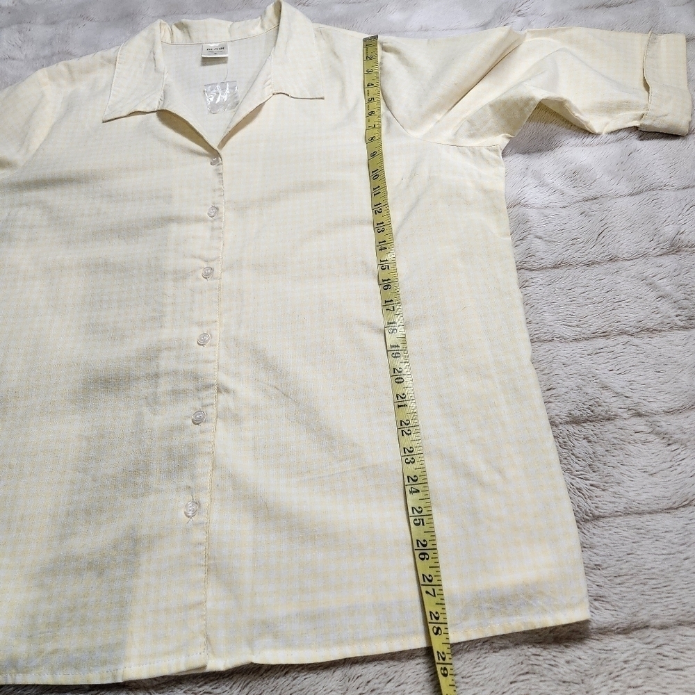 Button down shirt Gingham Collared V-neck Cotton blend yellow white BLAIR NWOT - Picture 10 of 12